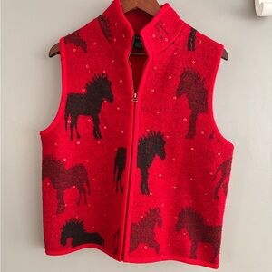 Vintage Tally Ho 100% Wool Red Horse Pattern Sweater Vest